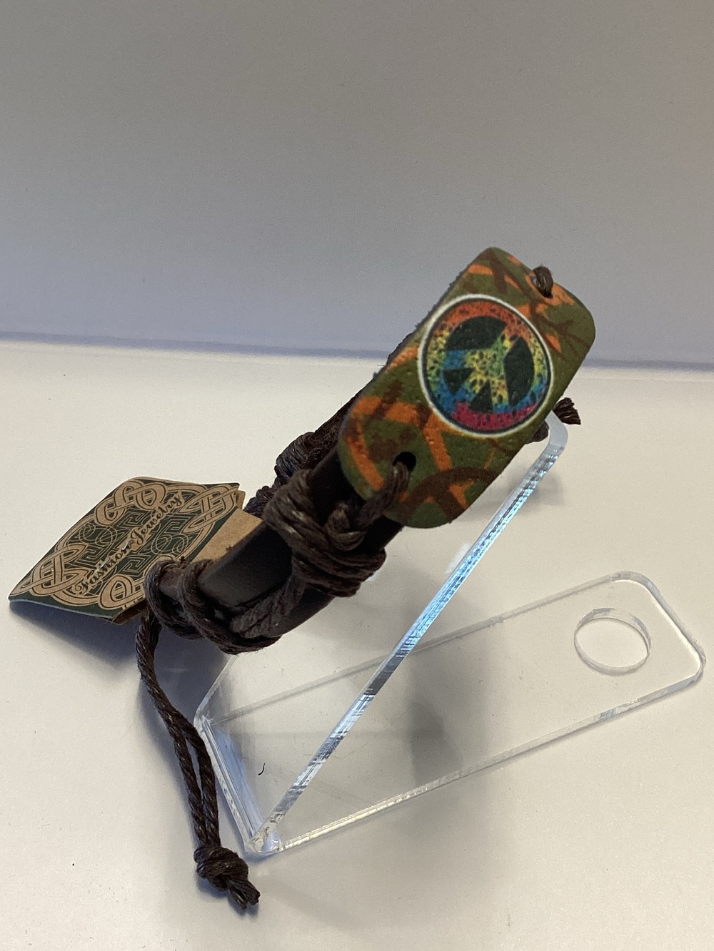 Boho Peace Sign Leather Cord Bracelet - Multicolor